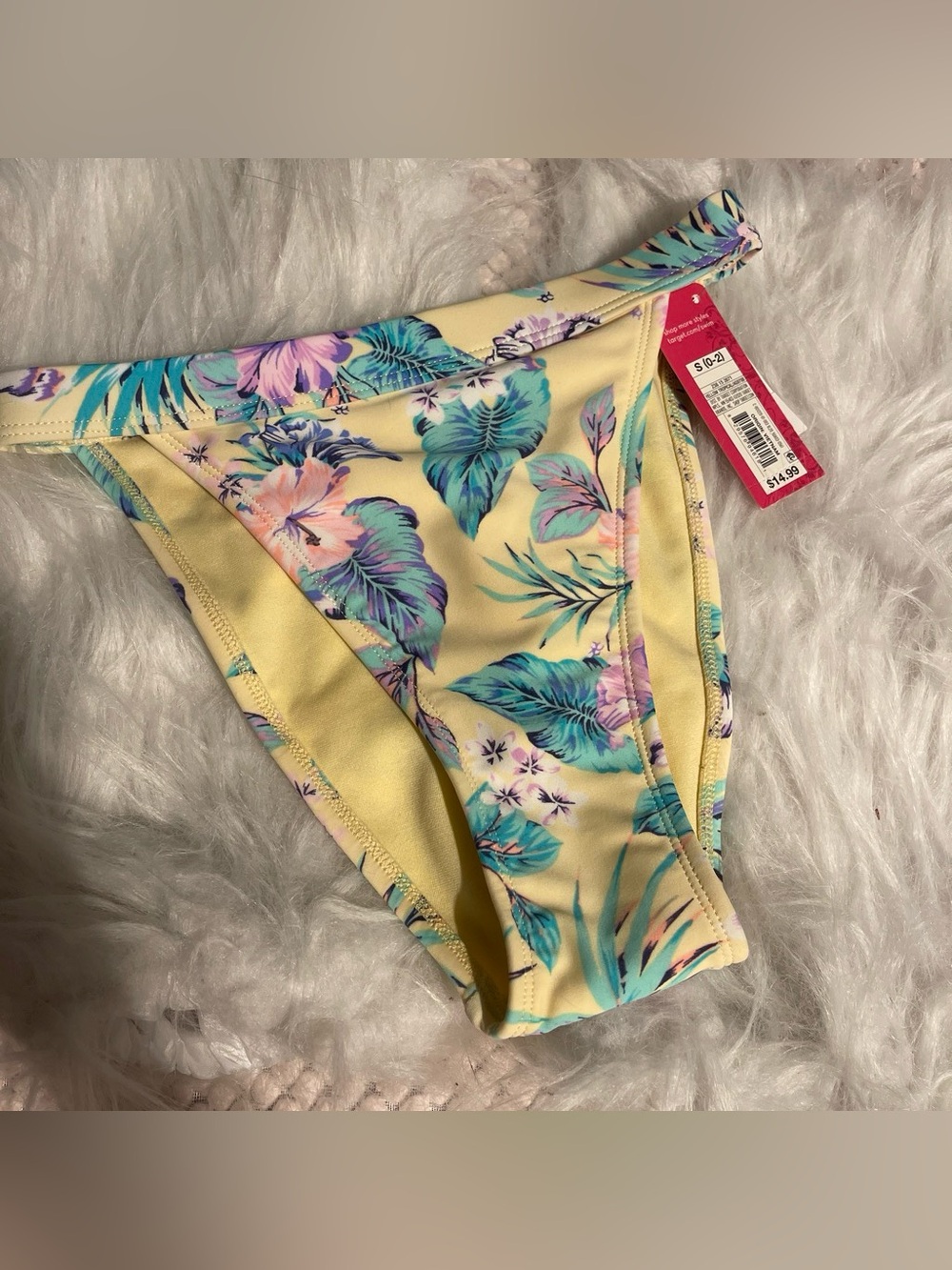 Xhilaration Yellow Tropical Floral Cheeky Bikini Bottoms